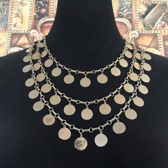 Striking Vintage Coin Bib Necklace, Gold Tone 197… - image 1