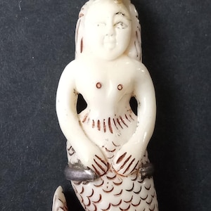 Vintage Carved Mermaid Sterling Silver Pendant