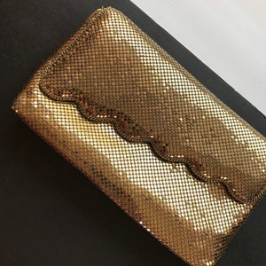 La Regale high end gold metal mash designer signed mid century clutch purse