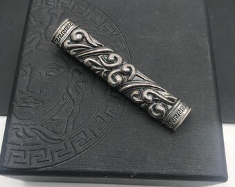 Gianni Versace sterling silver tie clip & orig box, Signed Made In Italy High End Collectible Couture Fashion Men's Accessories Vintage Gift