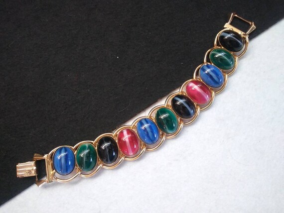 Pretty maroon blue green black glass stone gold t… - image 4