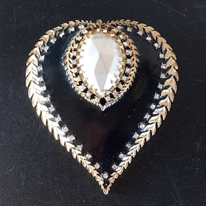 Vintage Very Large Rhinestone Heart Brooch Pin 1980&#39;s 1990&#39;s