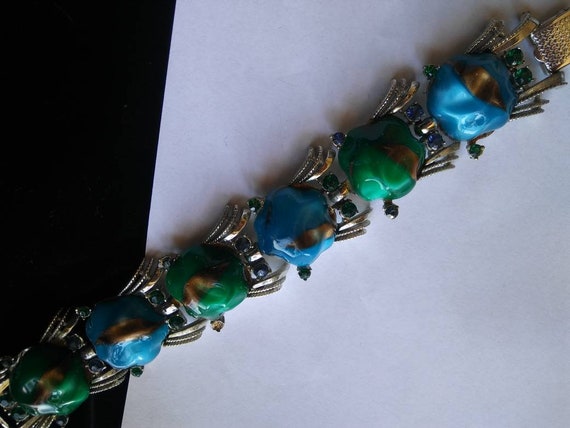 Coro Chunky Aqua Blue Green Bracelet - Designer S… - image 10