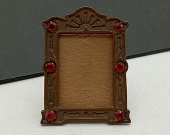 Vintage Red Rhinestone Miniature Picture Frame 1940's, Doll House Home Decor Collectible