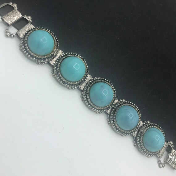 Vintage Turquoise Lucite Bracelet, Wide Chunky Aq… - image 5