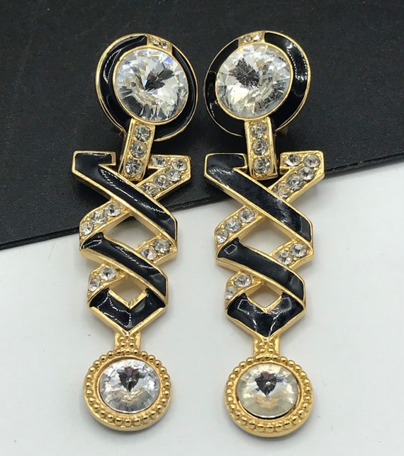 Vintage Rhinestone Earrings, Dangle Drop Earrings… - image 2