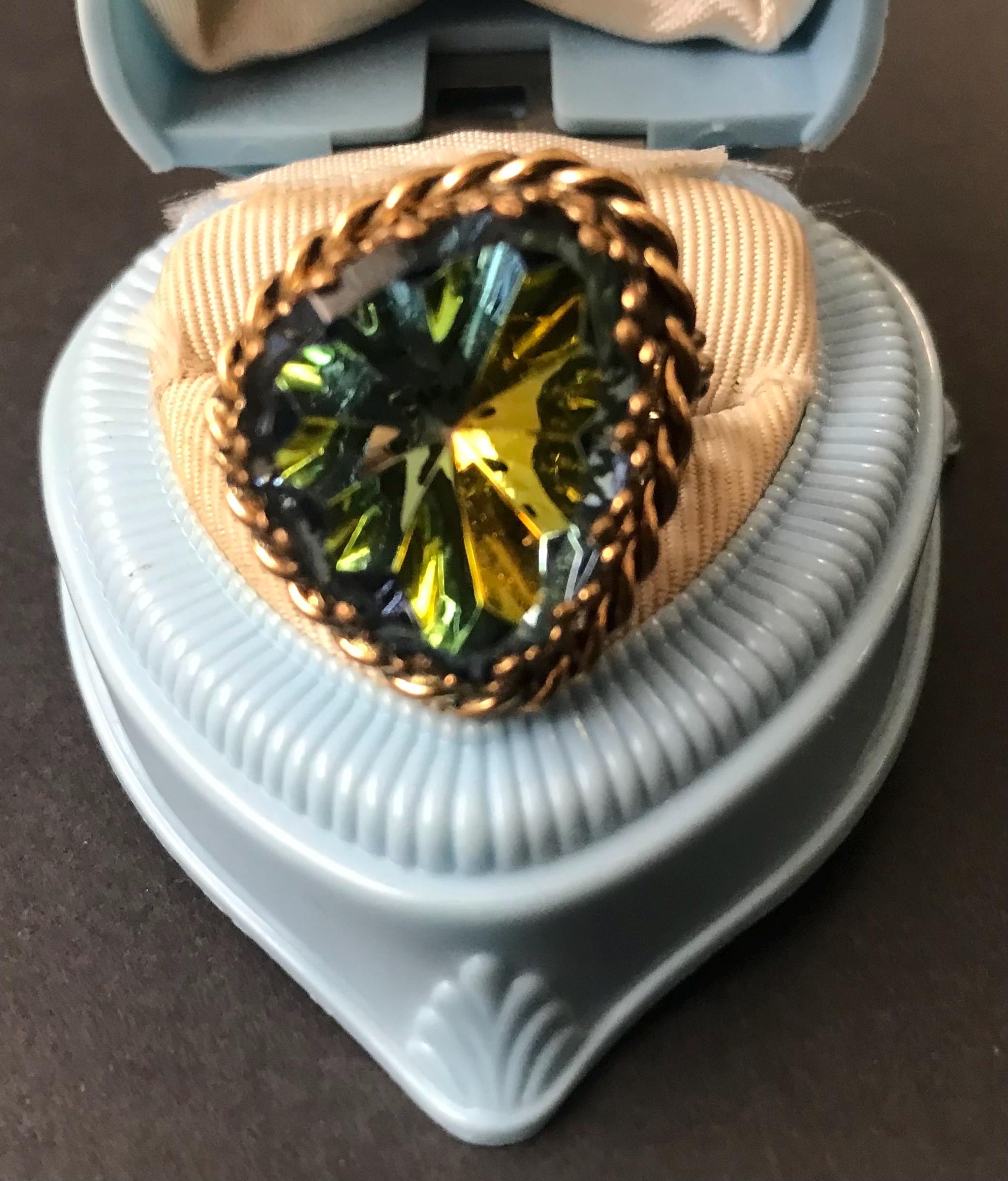 Vintage Watermelon Rhinestone Germany Style Ring US Size 5 1/2 Adjustable, 1950's 1960's Jewelry