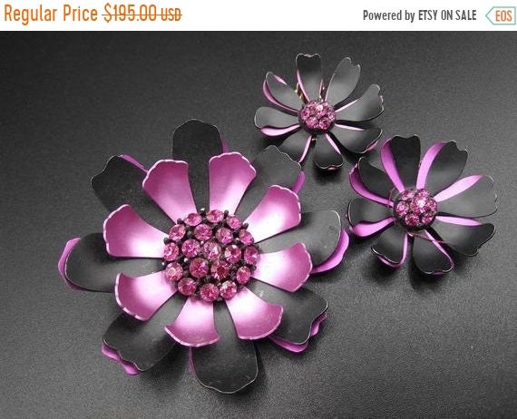 Purple rhinestones Floral flower brooch earring se