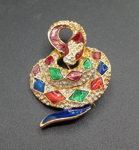 Vintage Rhinestone Snake Brooch Pin