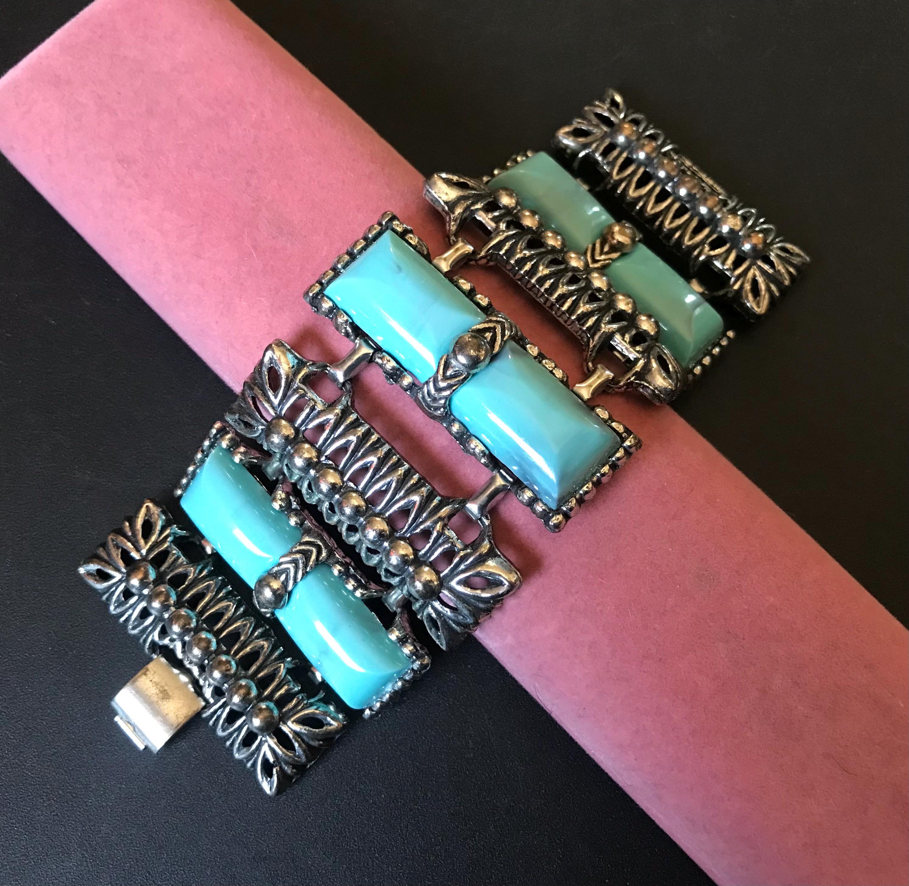 Bracelet Flex Vintage Turquoise Naturelle - Années 70-80 - Ajustable - Style Bohème