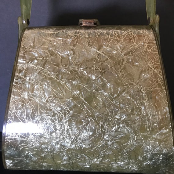 1950s 1960s Box Purse, unsigned green Lucite top … - image 9