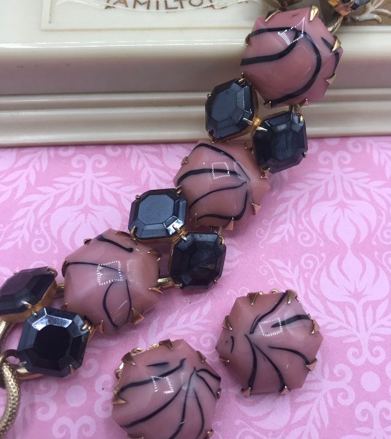Chunky Pink Glass High End Jewelry Set Bracelet and Clip on Etsy