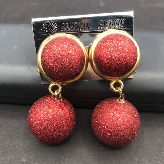 New Old Stock Dangle Drop Rust Colored Sparkly Collectible Clip on Earrings Etsy