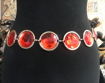 1970er Jahre Halskette/Gürtel, Lucite Cabochon Sammler Halskette, rotgold Gürtel, Modeschmuck Geschenk für sie, Retro Accessoire