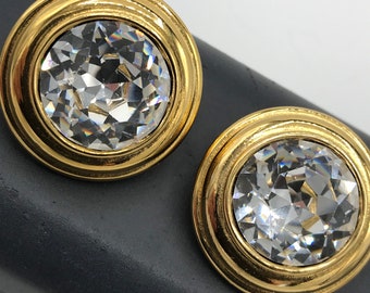 Monet designer signed headlight rhinestone high end collectible earrings, collectible vintage jewelry, gift idea