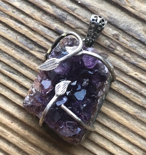 Vintage Amethyst Stone & Sterling Silver Pendant View 2