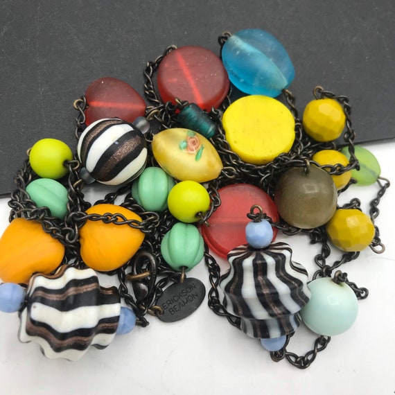Erickson Beamon Long Necklace, Designer Signed Vintage Colorful