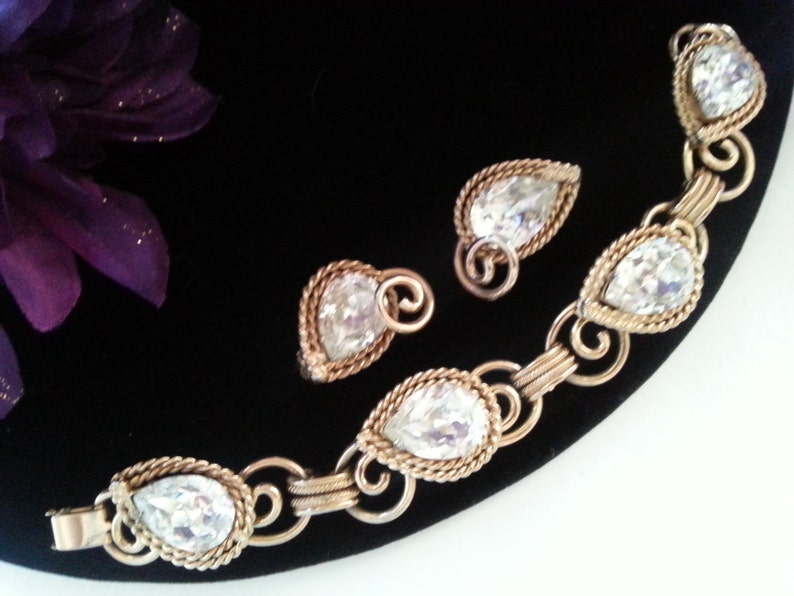 Gift For Her Retro Bracelet Earring Set Holiday Gift Idea Napier Rhinestone Set Vintage Demi Parure Designer Signed Jewelry