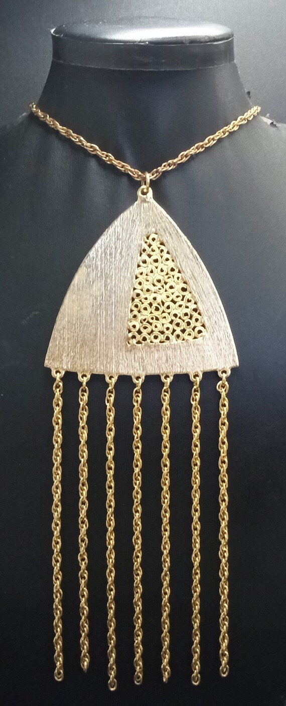 Vintage Gold Tone Fringe Tassel Pendant Necklace … - image 6