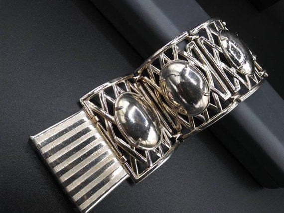 Chunky wide silver tone metal 1950s 1960s collect… - image 10