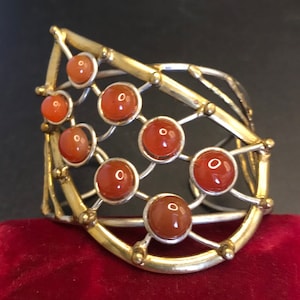Vintage Carnelian Stone Cuff Bracelet, 1970&#39;s Gemstone Jewelry