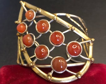 Vintage Carnelian Stone Cuff Bracelet, 1970's Gemstone Jewelry