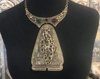 Vintage slabbetje ketting, jaren 1970 collectible vintage enorme hanger, statement sieraden, retro landingsbaan ketting, vintage couture mode