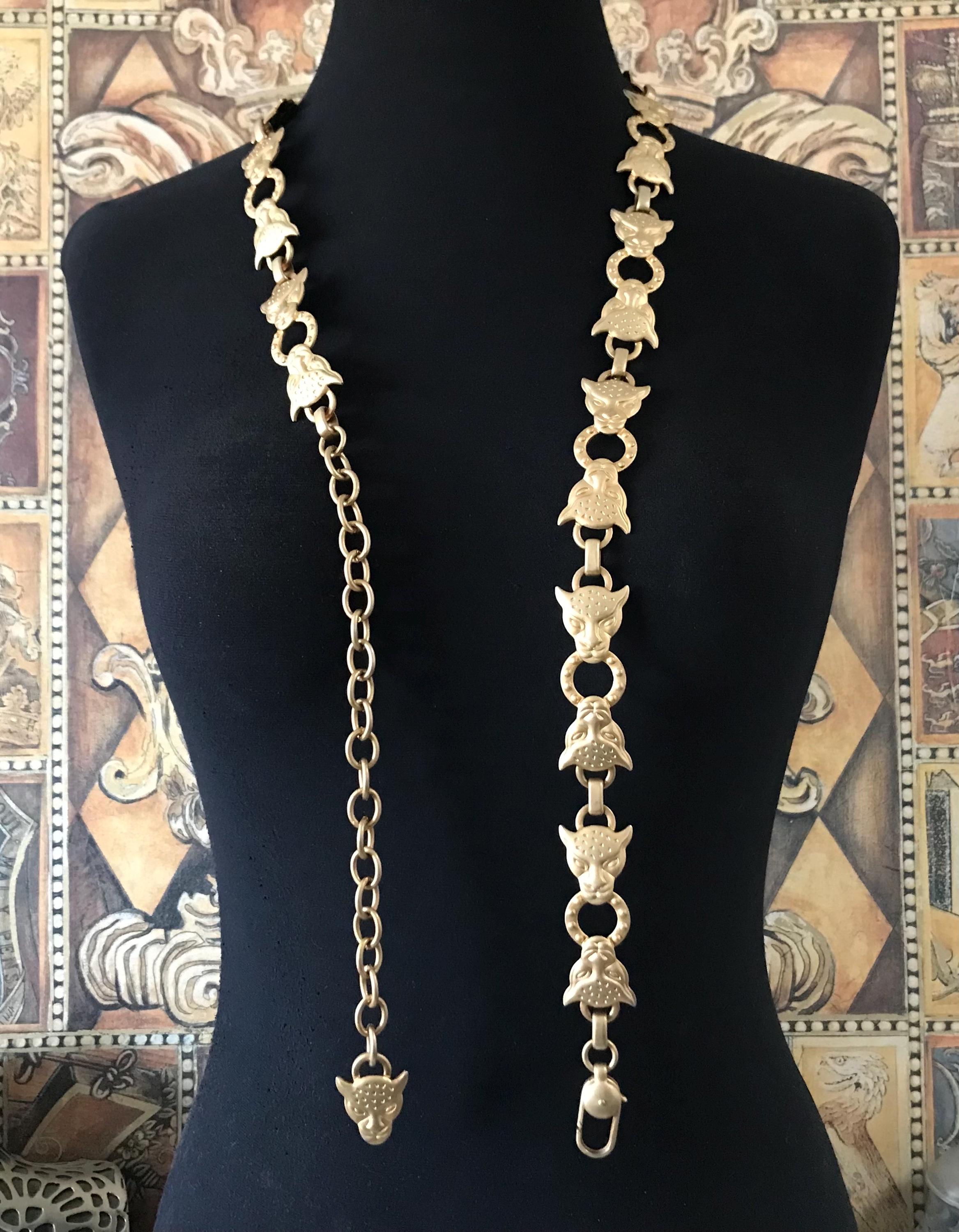 Vintage Leopard Panther Matte Gold Belt, 1980's 1990's Accessory