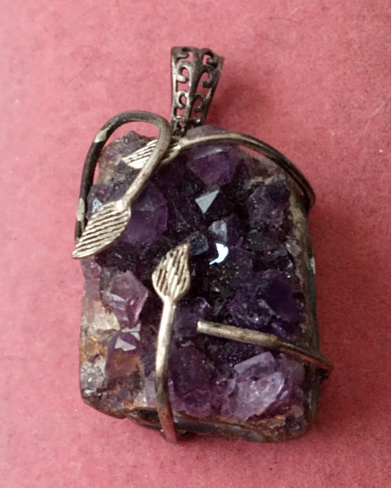 Vintage Amethyst Stone & Sterling Silver Pendant View 3