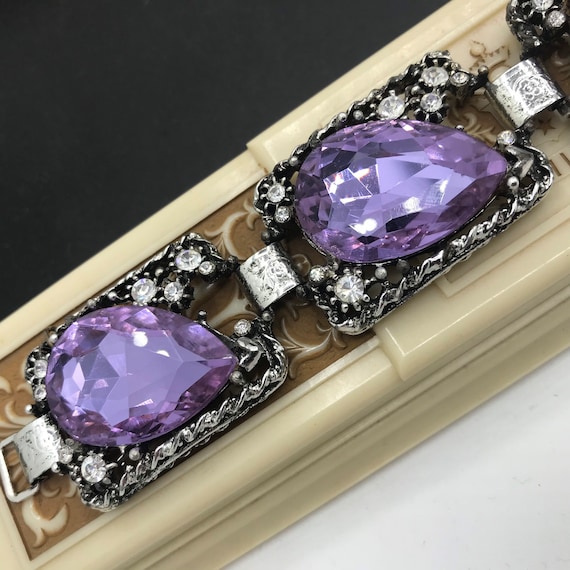Rhinestone Jewelry, Purple Glass Chunky Bracelet,… - image 5