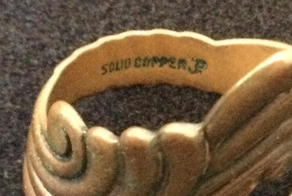 Vintage Solid Copper Signed Bypass Ring US Size 6… - image 5