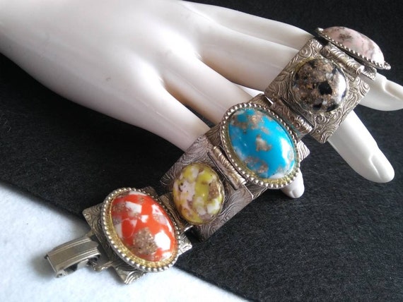 Stunning Vintage Faux Turquoise Yellow Brown Red … - image 1