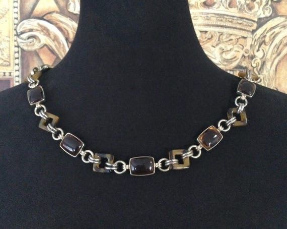 Vintage Chunky Gold Tone Lucite Chain Necklace