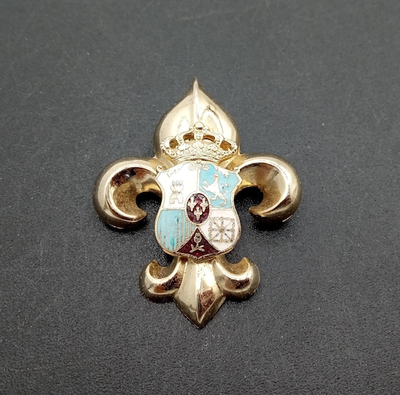 Vintage Fleur De Lis Crown Shield Crest Heraldic … - image 1