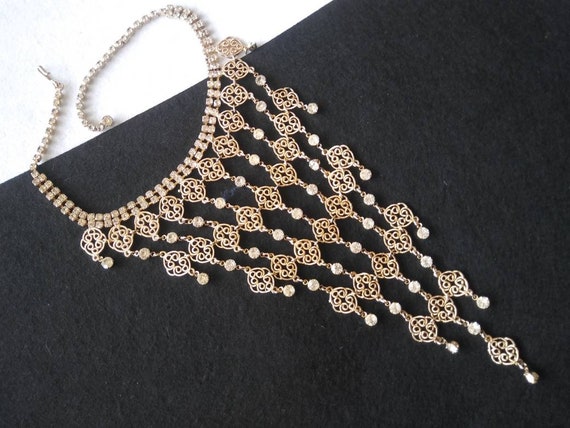 Vintage rhinestone bib statement necklace, vintag… - image 3