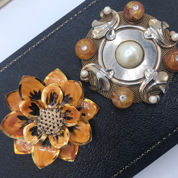 Vintage Rhinestone Flower Brooch Lot of 2 Mid Cen… - image 6