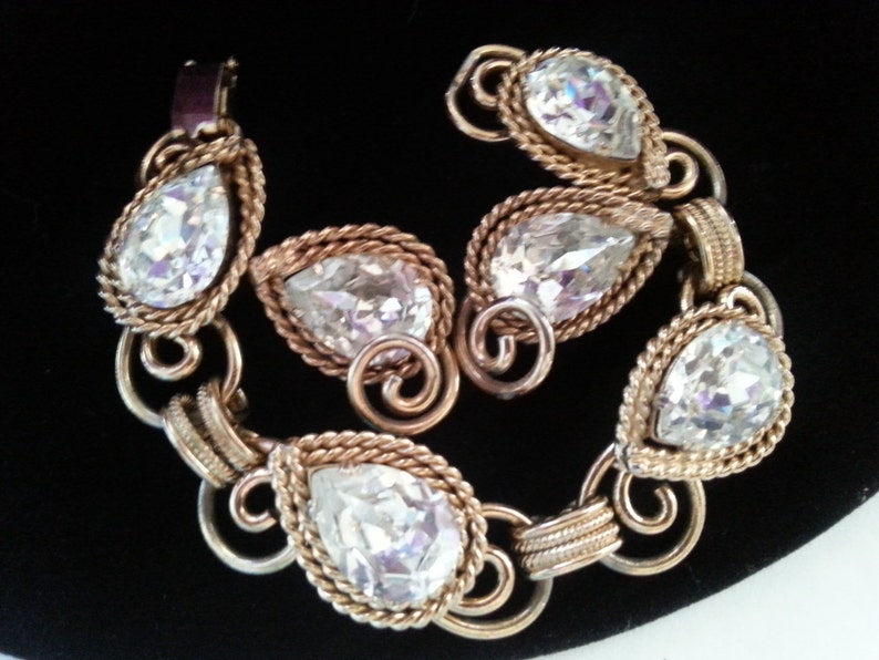 Gift For Her Retro Bracelet Earring Set Holiday Gift Idea Napier Rhinestone Set Vintage Demi Parure Designer Signed Jewelry