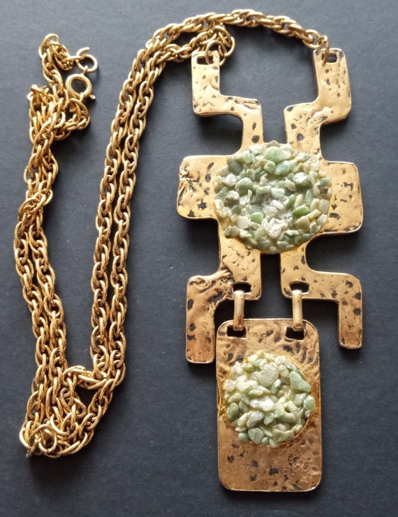 Vintage Jade Chip Pendant Necklace, 1950s 1960s Jewel… Gem