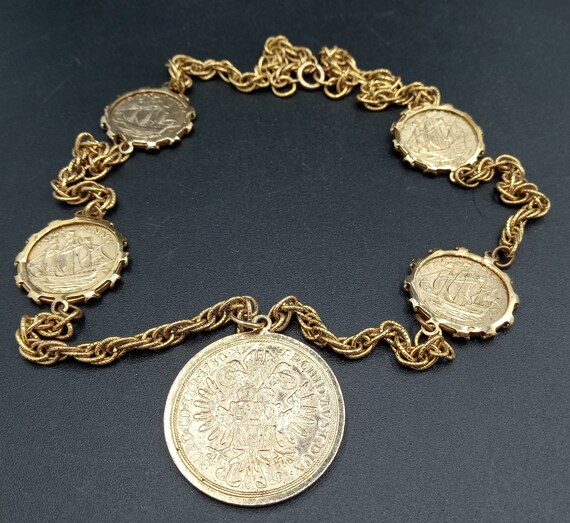 Vintage Coin Pendant Necklace, 1970's 1980's Gold… - image 8