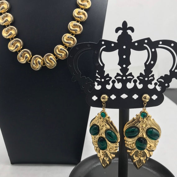 Demi Parure, Vintage Necklace Dangle Drop Green M… - image 1