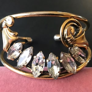 Vintage Rhinestone Cuff Bracelet, High End Collectible Costume Jewelry