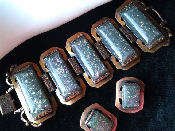 High End Wide Copper Bracelet Earring Demi Parure… - image 1