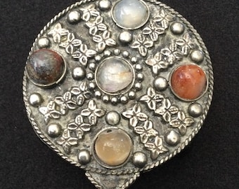 Vintage Silvertone Real Stone Jewelry Trinket Box, 1960's 1970's