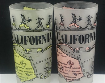 Mid century collectible California glasses set of 2 lot, vintage home decor, housewarming gift ideas