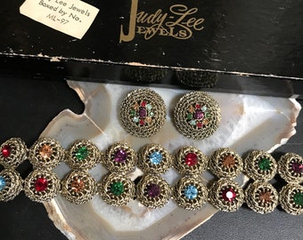 JUDY LEE SIGNED Vintage Rhinestone Bracelet Earring Set - 1940's 1950's Art Deco Jewelry - Stunning Hard to Find Demi - New Old Stock Set