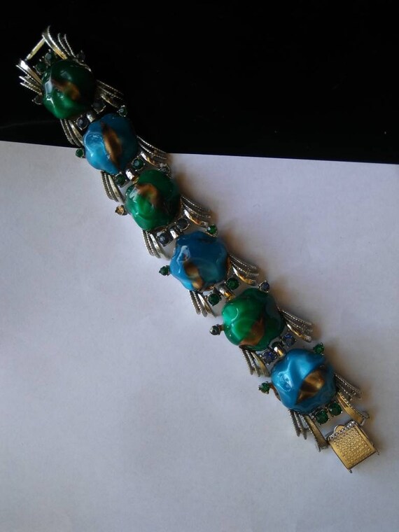 Coro Chunky Aqua Blue Green Bracelet - Designer S… - image 8