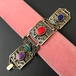 Sarah Coventry Vintage Lucite Cabochon Panel Bracelet, 1960&#39;s 1970&#39;s Jewelry