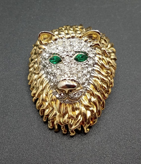 Vintage Rhinestone Lion Brooch Pin