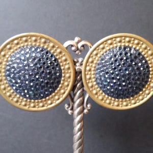 Richard Kerr Vintage Designer Signed Blue Rhinestone Clip on Earrings, 1970's 1980's Jewelry, Vintage Gift for Jewelry Lover