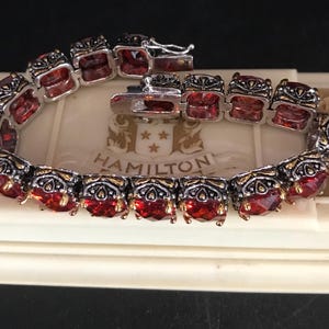 Vintage Red Rhinestone Bracelet, High End Vintage Costume Jewelry, Vintage Gift for Jewelry Lover